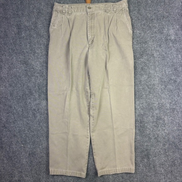 Dockers Other - Dockers Chinos Mens 34x30 Khaki Grey Pleated Cotton Pants Vintage Made in USA